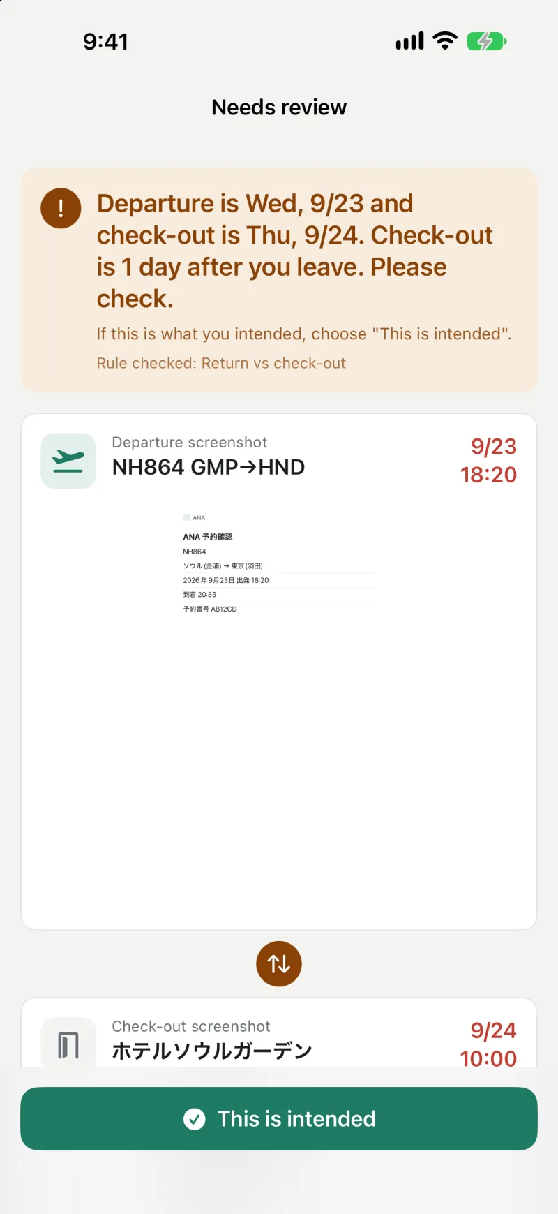 Checkame — Things to check — source screenshots side by side