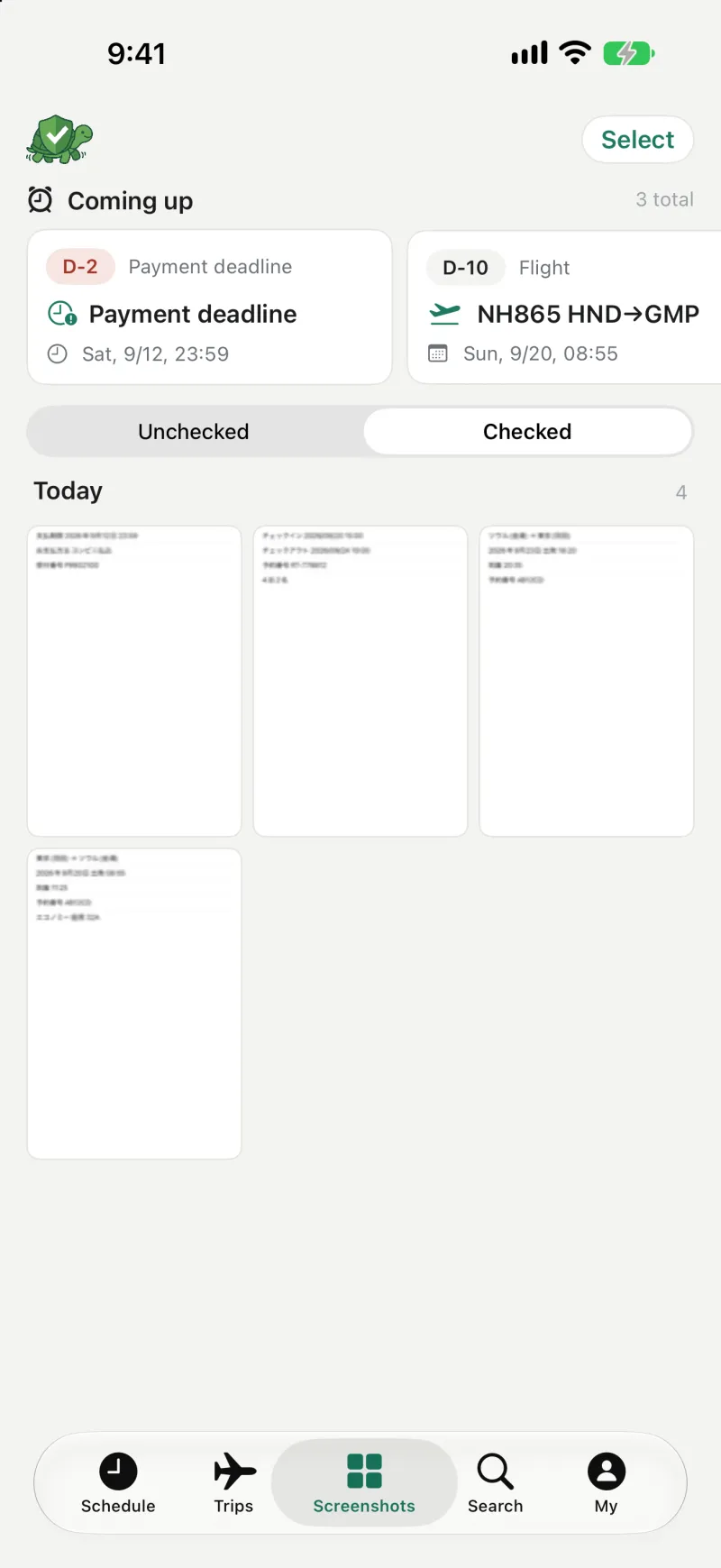 Checkame — Home — unconfirmed screenshots and days until departure
